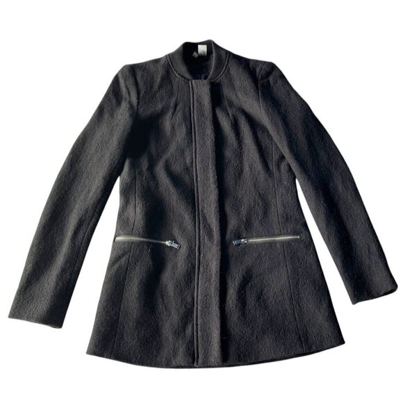 H&M Divided Women's Sz 8 Black Wool Blend Boucle Zip & Snap Up Coat Jacket - Picture 10 of 10